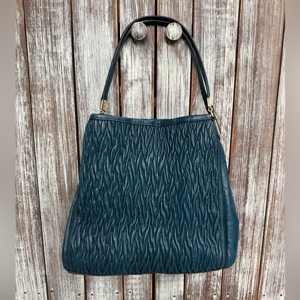 Coach Madison Phoebe Gathered Twist Teal Leather Shoulder Bag - Picture 3 of 8